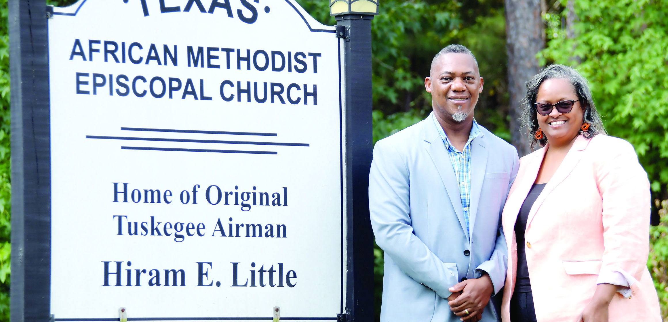 Grady and Simone Jones, pastor at Texas AME Church, were instrumental in helping make the soon-to-be revealed bronze statue of Tuskegee Airman Hiram Little a reality for Eatonton. An open-to-the-public unveiling ceremony is scheduled for 11 a.m. Sept. 30 at the Veterans Wall of Honor Park alongside East Marion Street, near The Hut. IAN TOCHER/Staff