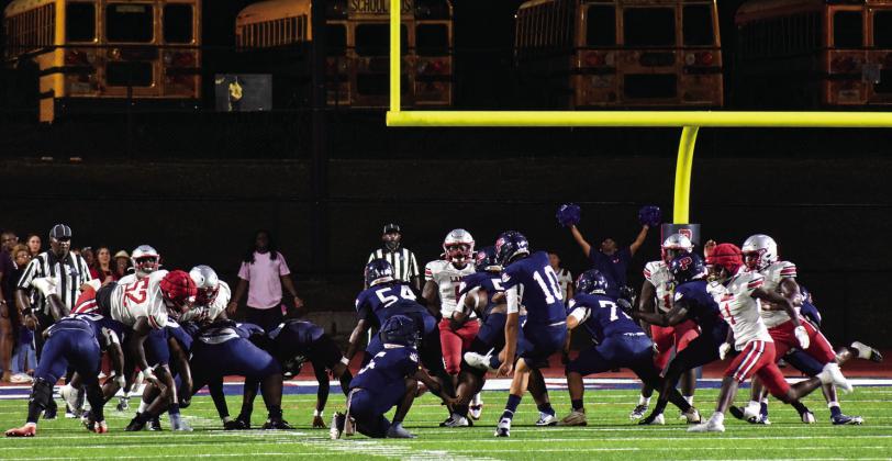 Putnam kicker Alex Jiminez makes a long field goal in the closing seconds of the first half Friday night at home versus the Laney Wildcats. BRANDON PARK/Staff