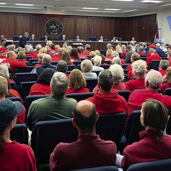 A full house was on hand Oct. 20, when the Putnam County Commission voted unanimously to reject plans to build a granite quarry alongside Dennis Station Road. CONTRIBUTED