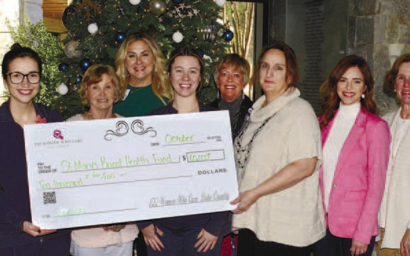 L-R: Bria Brown, St. Mary’s Manager of Support Services; Delaney Gunnett, mammogram tech; Sue Colson, 100 Women; Tanya Adcock, St. Mary’s President; Lauren Floyd, Mammogram tech; Becky Smith, St. Mary’s Good Samaritan Foundation Board Chairman; Elaine Craft, radiology; Rebecca Prance, 100 Women board member; Nancy Marshall, 100 Women; and Jackie Greer, 100 Women. IAN TOCHER/Staff