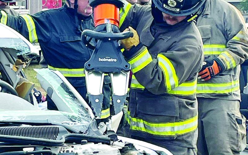 The so-called “Jaws of Life” were among the extrication tools used by local firefighters in simulated rescue exercises last week in north-Eatonton. CONTRIBUTED