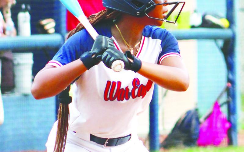 Halana Griffin up to bat in the season opener. ARELLA CASH/Staff