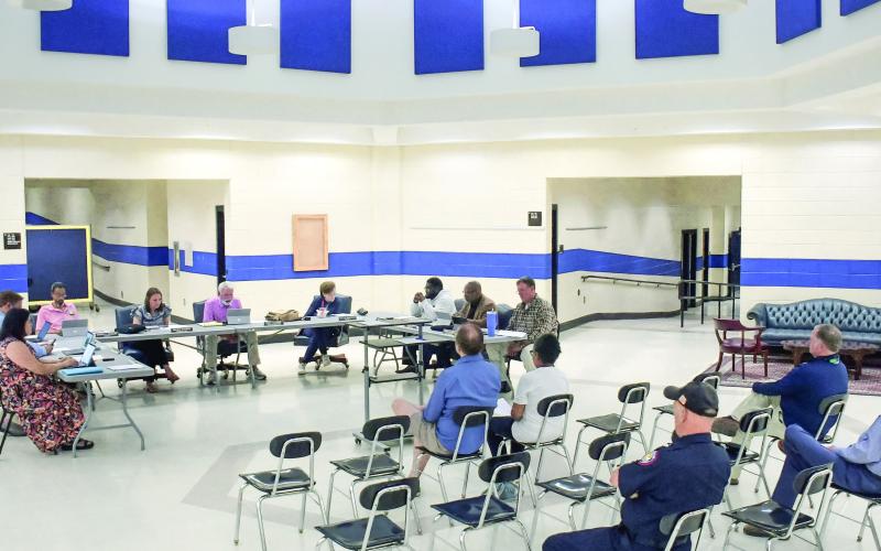 Eatonton City Council held the first meeting at its new home Oct. 6, in the lobby of the decommissioned elementary school on South Washington Avenue. Eventually, the city’s fire and police departments will move into the new complex, too. IAN TOCHER/Staff