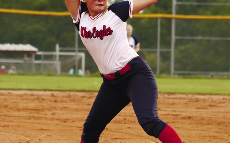 Senior pitcher Jada McDerment looks at home in the circle for the Lady Eagles.