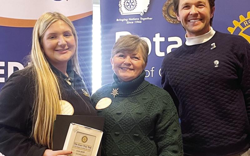 Gatewood’s Addison Coker and Lisa McElhannon with Rotarian Dr. Tyler Franks. CONTRIBUTED