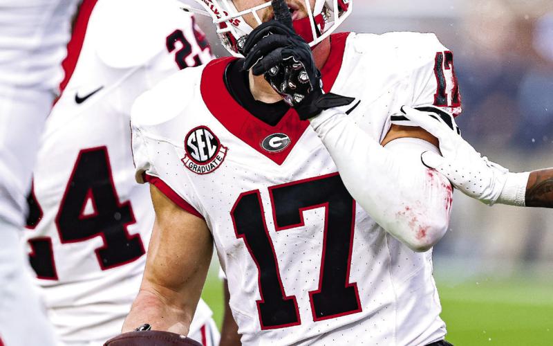 Georgia defensive back Dan Jackson (17) recorded three solo tackles against Ole Miss. TONY WALSH/UGAAA