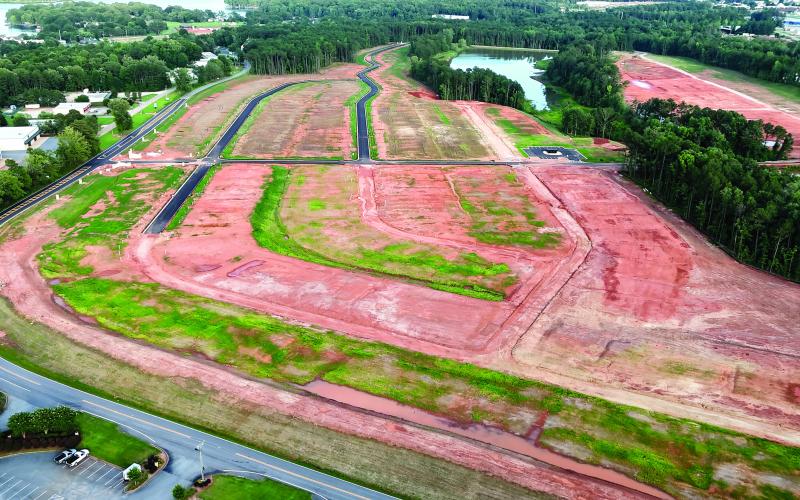 A drone flight over the Stillwater subdivision shows site work that has been completed alongside Scott Road (left), near Highway 44 in Putnam County. PHOTO COURTESY OF MARK ENGEL