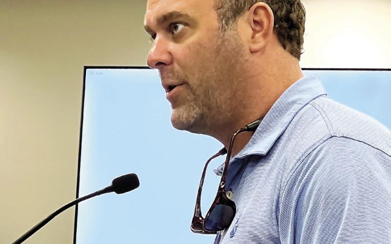 Len Resort developer Josh Sprayberry addressed the Putnam County Board of Commissioners over a proposed District 3 construction permit moratorium. IAN TOCHER/Staff