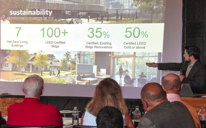 Marco Anceita, a senior associate and project designer at Atlanta-based design firm Lord Aeck Sargent, describes the company’s design philosophy to the Habitat crowd. IAN TOCHER/Staff
