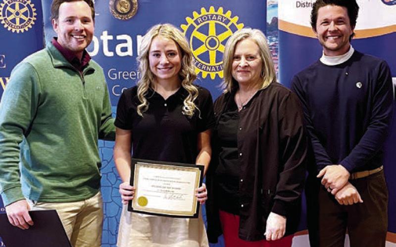Gatewood’s Daulton Veal, Ellie McMillian, Christa McMillian, and Rotarian Dr. Tyler Franks. CONTRIBUTED
