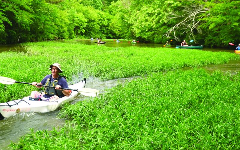 Kayakers navigate South Chickamauga Creek near Ringgold, but a new Georgia law would not guarantee the right for boaters to float down small streams like this. CONTRIBUTED
