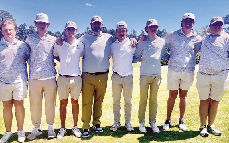 (From L to R): Mikey Padula, Lawson Wooten, Sean Harvey, coach Doug Price, Ames Johnson, Lathan Hallin, Gavin Gignilliat, and Colton Painter