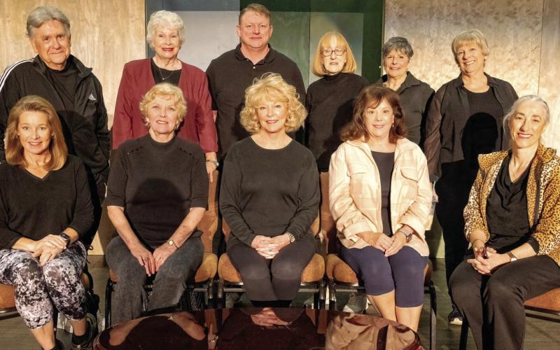 The “Four Old Broads” cast includes (back row, l-r): Greg Tantum, Gail Wilkes, Heath Burton, Sherry Shutze, Erin McCurry, and Suzanne Vest, and (front row, l-r): Kathy Wardlow, Cindy Helms, Debbie McCown, Rusty Faulk, and Carol Grant. CONTRIBUTED