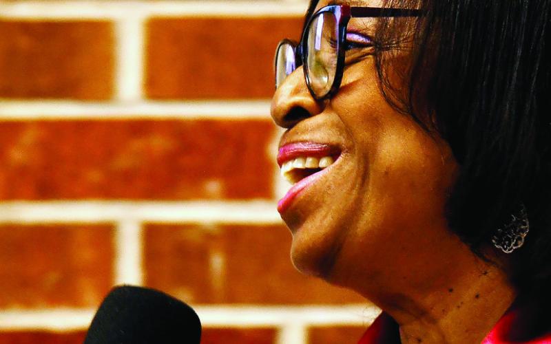 BBAPI Secretary Sandra Parham spoke at length during introductions of dozens of former Butler-Baker students from five classes celebrated during the annual Luncheon of Remembrance. IAN TOCHER/Staff
