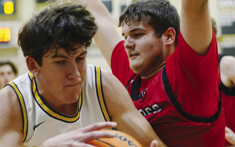 Coach Don Keiser said he likes the physical rebounding presence of Jake Rich (left) beneath the basket for the Gators. IAN TOCHER/Staff