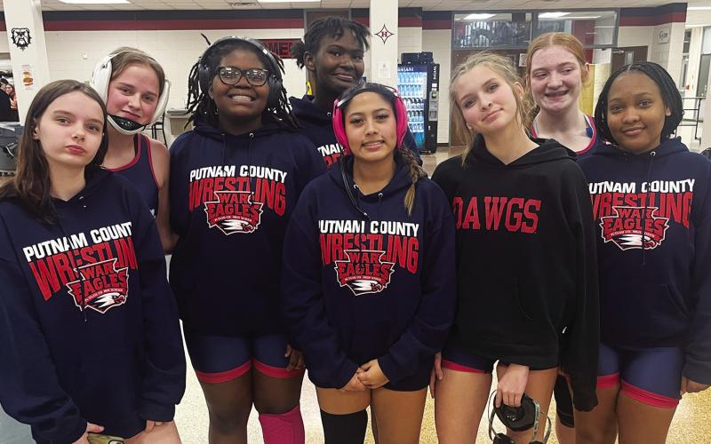 The Putnam County girls wrestling team placed third at the area team duals tournament. The Lady War Eagles will next compete at the area individuals tournament this Friday at Westside High School in Augusta. CONTRIBUTED