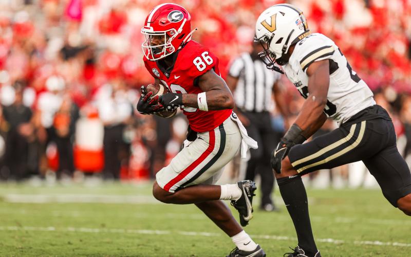 Georgia wide receiver Dillon Bell (86) during a game against Vanderbilt on Dooley Field at Sanford Stadium in Athens, Ga., on Saturday, Oct. 15, 2022. (Photo by Tony Walsh)