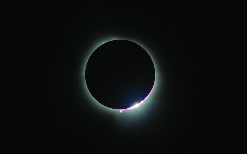A total eclipse of the Sun occurred on Monday, punctuated by the “diamond ring” effect that occurs just as totality is entered and again as it ends. IAN TOCHER/Staff