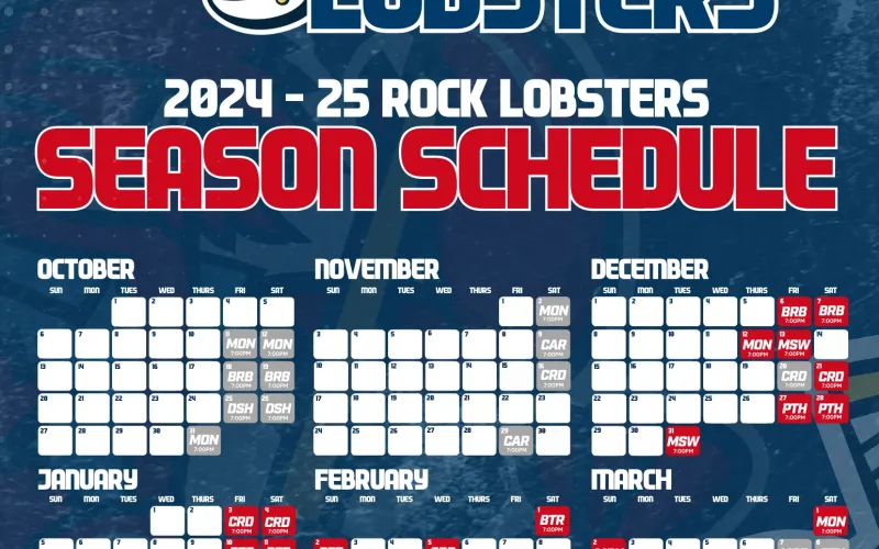 The Rock Lobsters' 2024-25 schedule.