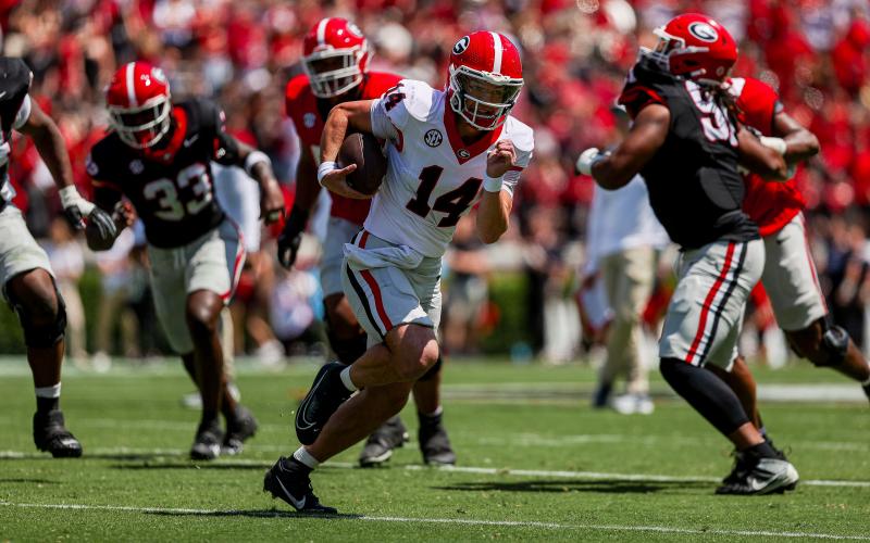 Georgia quarterback Gunner Stockton took the podium on Tuesday, July 15, to meet with reporters at the 2025 SEC Media Days event to discuss the upcoming season. Courtesy of UGA Athletics