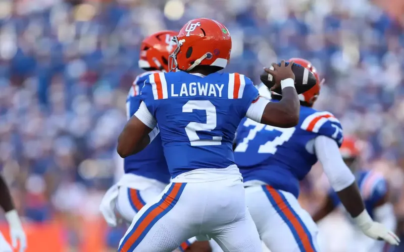 Florida quarterback DJ Lagway drops back to pass in a game earlier this season. COURTESY OF UF ATHLETICS