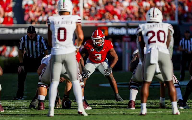 Georgia's defense will need the help of middle linebacker CJ Allen (3) to contain Mississippi State's offensive attack. COURTESY OF UGA ATHLETICS