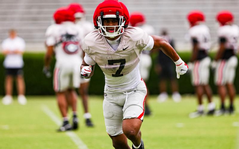 Clemson safety transfer Khalil Barnes closes in on the play, ready to make a stop. TONY WALSH/UGA Athletics