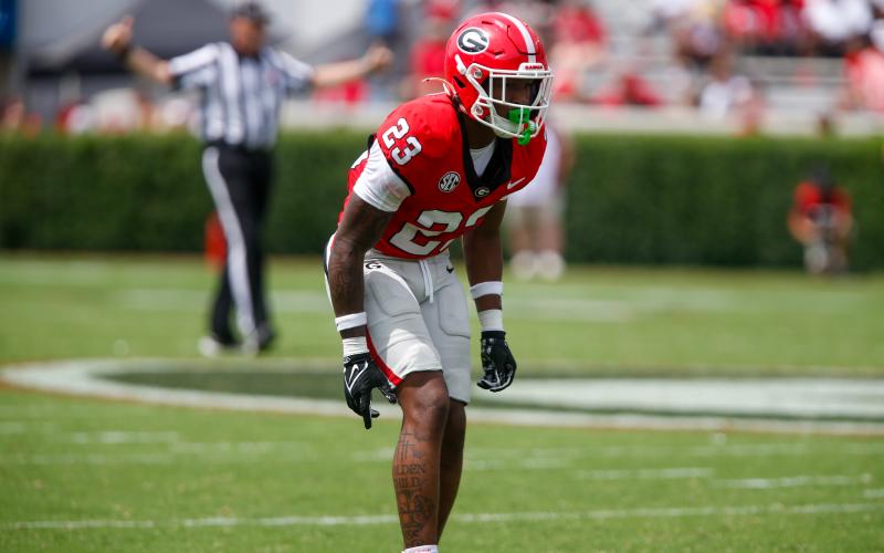 Georgia early enrollee defensive back Tyriq Green made several plays for the Red Team during the Bulldogs’ annual G-Day scrimmage. LANCE MCCURLEY/Staff