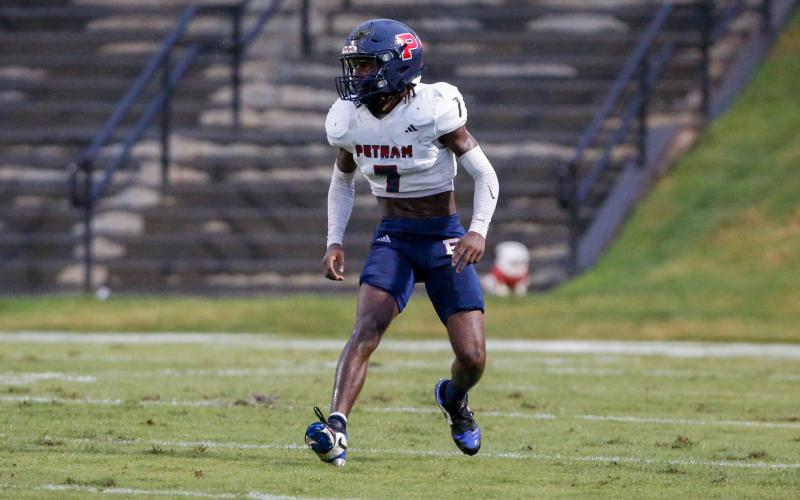 Hines lines up at cornerback for the War Eagles during a game against Morgan County in 2025. LANCE MCCURLEY/Staff