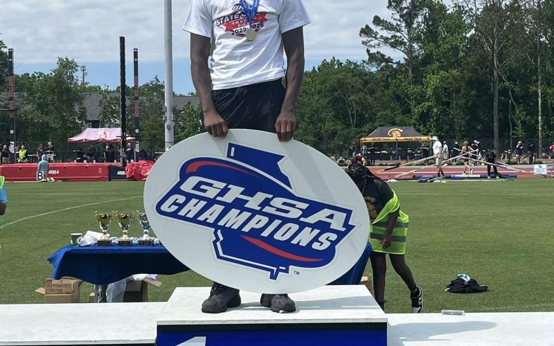 Putnam County senior Bill Waters won the high jump at the GHSA Class A Division I state track meet May 12 at UGA’s Spec Towns Track. CONTRIBUTED