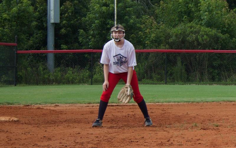 Abby Mashburn practices in the infield during a recent summer practice. CONTRIBUTED