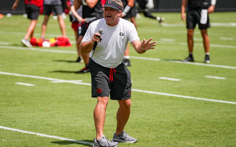 Georgia head coach Kirby Smart during Georgia’s practice session in Athens, Ga., on Friday, Aug. 7, 2026. (Tony Walsh/UGAAA)
