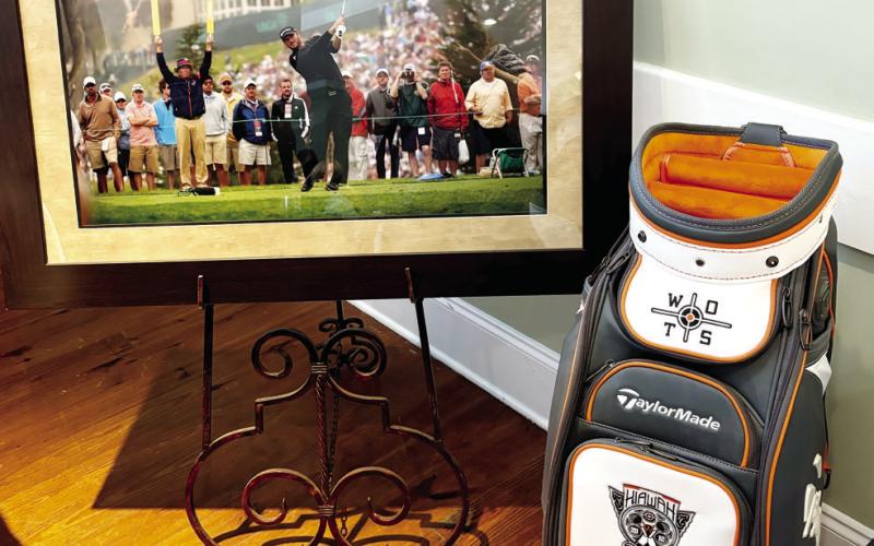 Blake Adams’ golf bag and picture are featured at the unveiling ceremony.