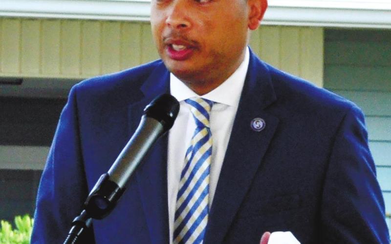St. Mary’s President and CEO Montez Carter welcomes the Stephens family, friends, and St. Mary’s colleagues to the blessing of the new Mercy Cottage at Highland Hills on March 30. CONTRIBUTED