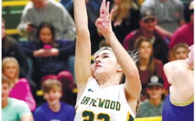 Senior Anna Williamson (22) throws up a floater in Friday’s loss to the Lady Eagles. DR. BOB BETZEL/Contributed