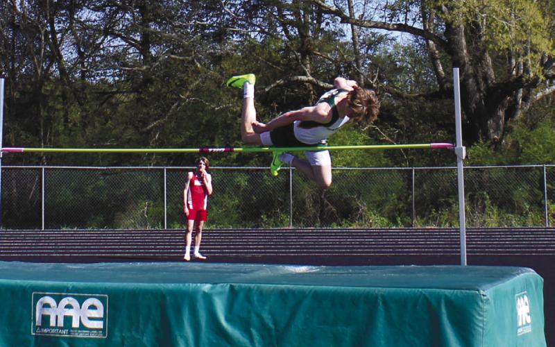 Blake Callaway cleared 5-foot-10 to take first place in high jump for the Gators. TREY NORRIS/Staff