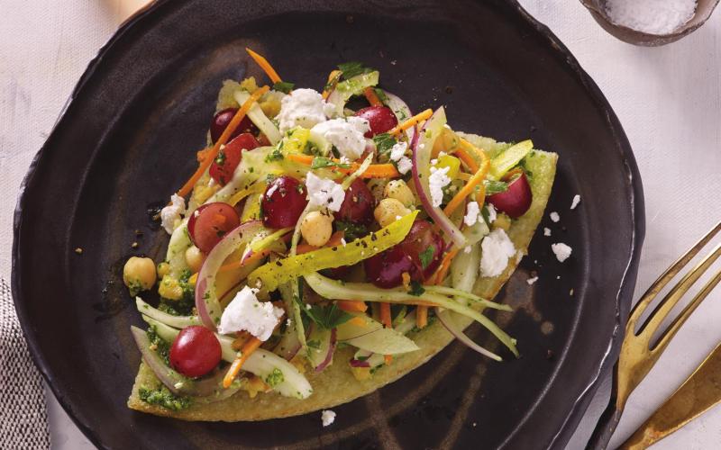 Crunchy Salad Pizza on Cauliflower Crust