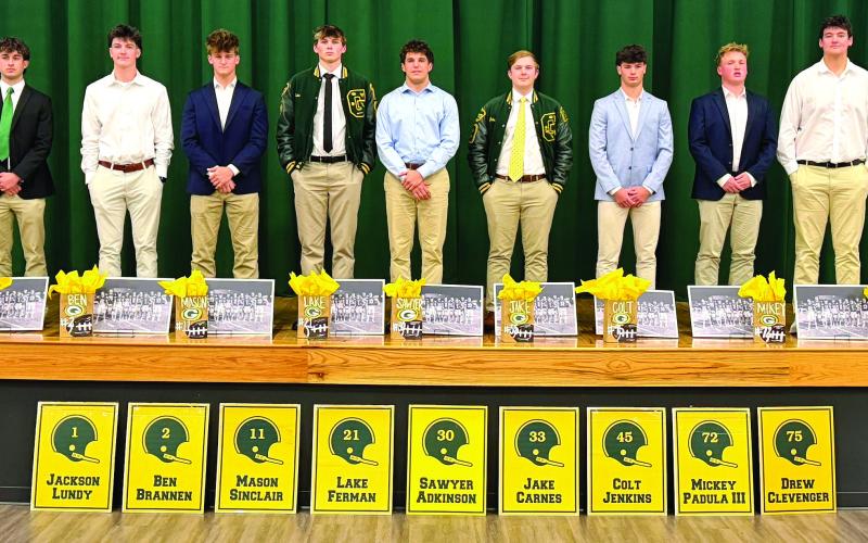 Gatewood’s 2025 senior class of football players collected most of the team’s post-season awards, including Ben Brannen (second from left), who was named the team’s Most Valuable Player and the Offensive Player of the Year. CANDI MORENO/Contributed