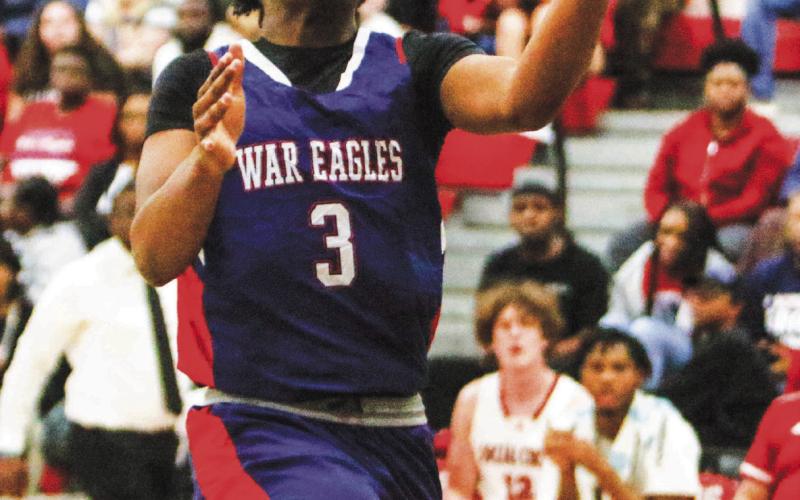 Jmari Greene (3) scored a team-high 36 points in Putnam County’s 100-94 double overtime win over Towers in the semifinal round of the region tournament. He was limited to seven points in the region title game against Greenforest. LANCE MCCURLEY/Staff
