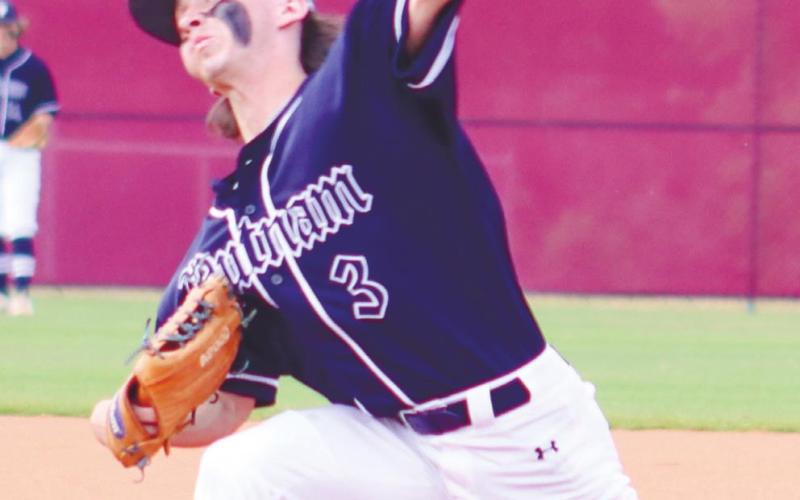 PCHS pitcher Ashton Jones (3) gets set to deliver a pitch against Vidalia in the first inning of game one. ARELLA CASH/Staff