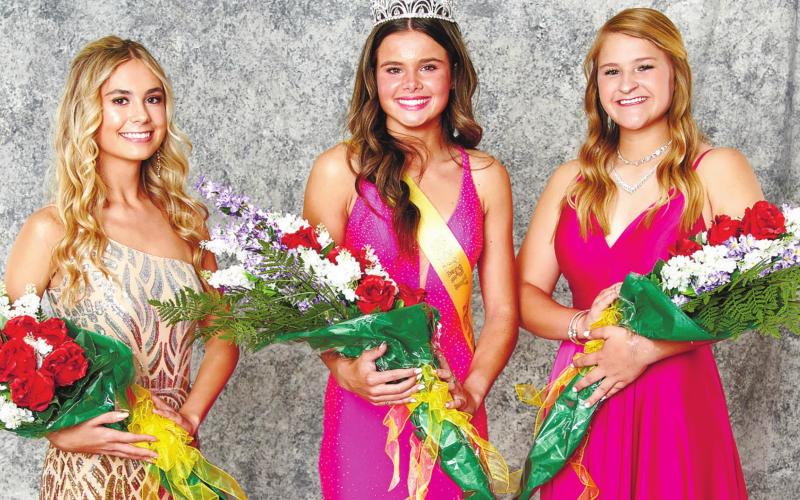 Ninth through 12th grade Dairy Festival Queen court (L-R); first runner up, Erin Harvey; 2022 Dairy Festival Queen, Lily Frisch; second runner up, Cherish Rowell MARK TURNER/Contributed