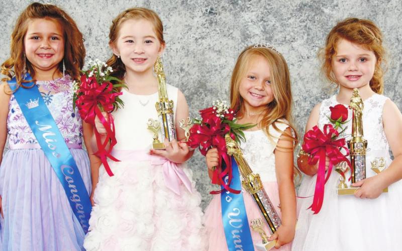 Pre-K4 through kindergarten Tiny Miss court (L-R); Miss Congeniality, Hadleigh Monroe Willis; Second runner up, Kaylea Johnson; 2022 Tiny Miss Queen, Lucy Ryan Griffin; First runner up, Lexie Elizabeth Lewis a MARK TURNER/Contributed