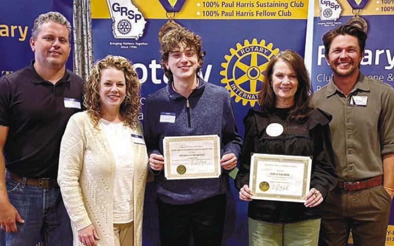 Putnam County High School Rotary Student of the Month Evan Nipper with his parents Tim Nipper and Becky Nipper (left), chosen teacher Emily Salmon, and Rotarian Dr. Tyler Franks CONTRIBUTED