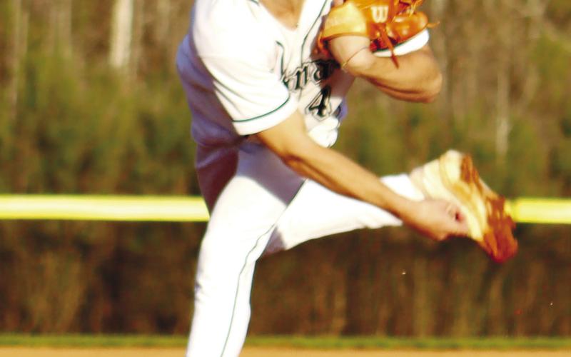 Hunter Holder (4) delivers a pitch from mound in a game earlier this season. He’s been one of Putnam County’s reliable arms on the hill in 2023. ARELLA CASH/Staff