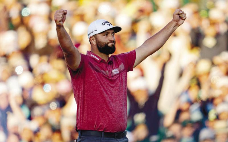 Jon Rahm celebrates after winning the 2023 Masters Tournament April 9 at Augusta National. THOMAS LOVELOCK/Augusta National