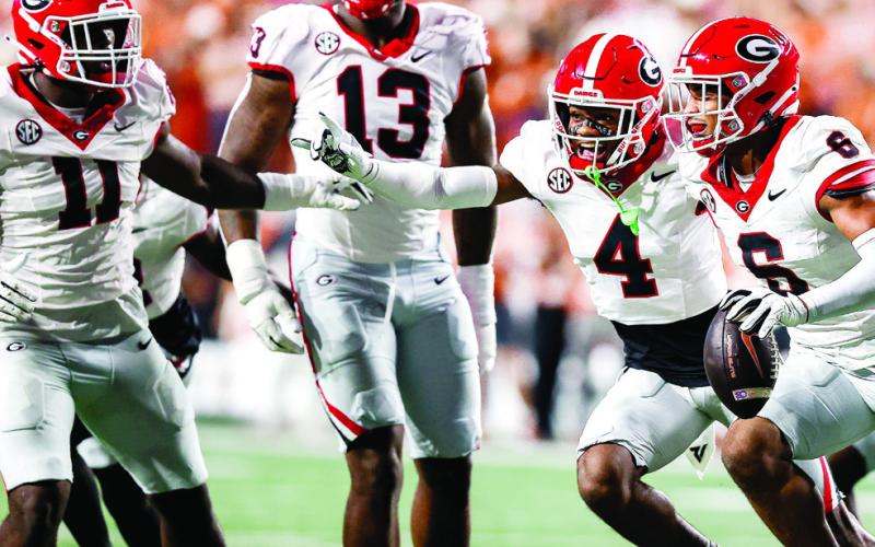 Georgia linebacker Jalon Walker (11) recorded three sacks against Texas as part of a swarming defense with seven sacks and 10 tackles for loss. Also recording sacks were Mykel Williams (13) with two and one for Daylen Everette (6). Freshman defensive back KJ Bolden (4) had three solo tackles. COURTESY OF UGA ATHLETICS