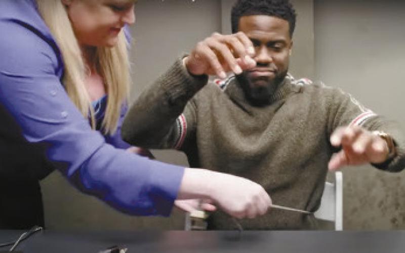 Comedian Kevin Hart undergoes a polygraph administered by Lisa Ribacoff. CONTRIBUTED