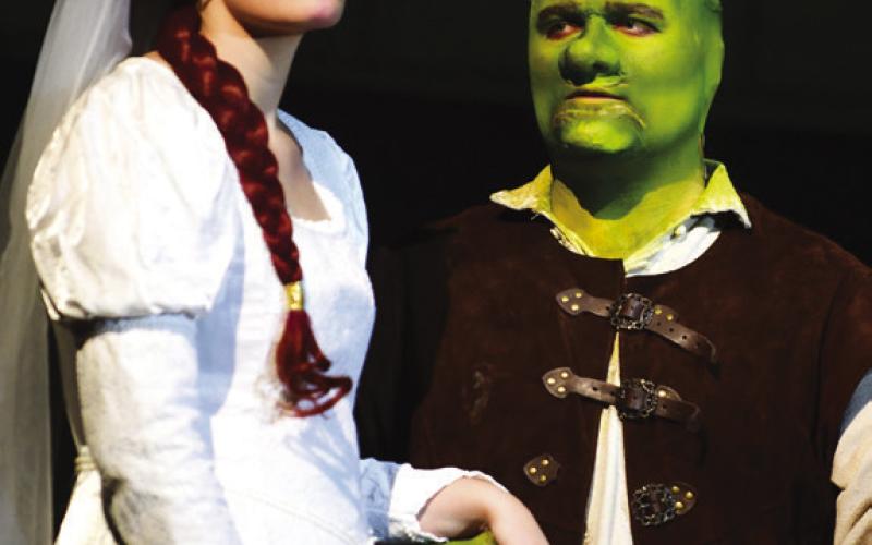 Flanders and Seth Wicker as “Shrek” were onstage together throughout most of the play at The Plaza Arts Center.