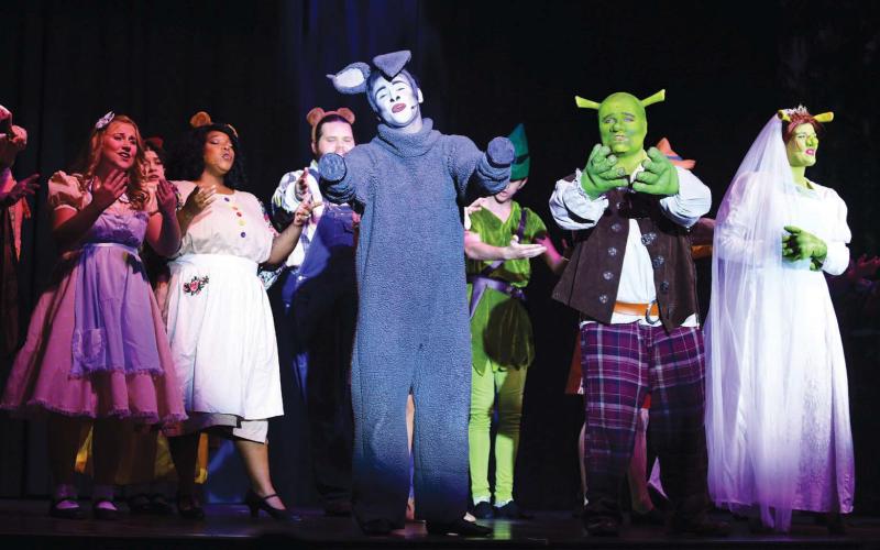 The entire cast of Shrek the Musical gathered at show’s end for several curtain calls as The Plaza audience expressed its appreciation through extensive applause and cheering.