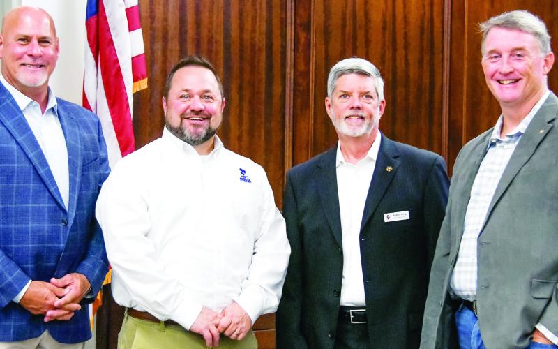 L-R: Former Georgia State Patrol officer and Governor’s Security Detail member Alan Hardwick, Better Business Bureau Vice President Jason Blankenship, E-PCOC President Robbie King, and Dr. John Wheeler of Pathfinders Counseling Service. IAN TOCHER/Staff